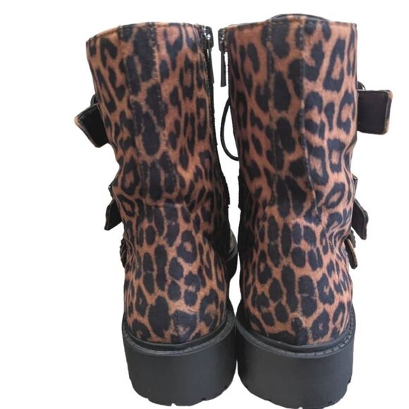 Jessica Simpson Kirlah animal print tan & black rhinestone combat boots 8.5 - Picture 4 of 11